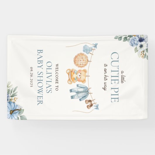 Cutie Pie Blue Herfst Beer Boy Baby shower Welkom Spandoek (Horizontaal)