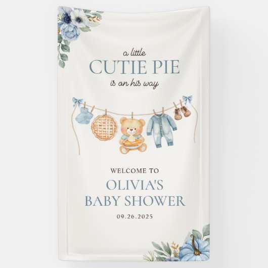 Cutie Pie Blue Herfst Beer Boy Baby shower Welkom Spandoek (Verticaal)
