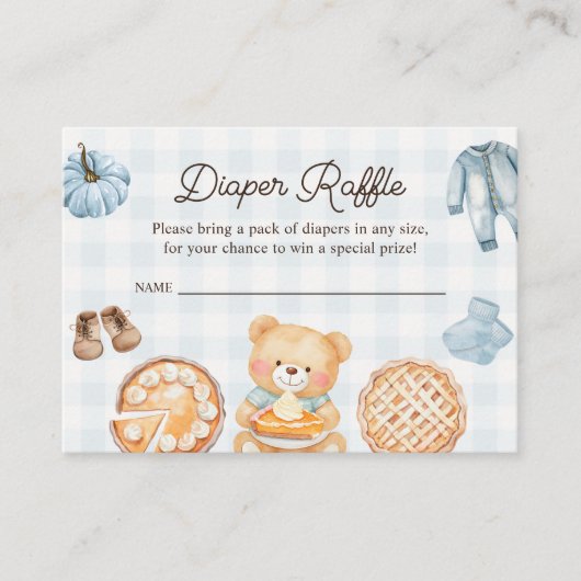 Cutie Pie Blue Herfst Boy Baby shower Luier Raffle Informatiekaartje (Voorkant)