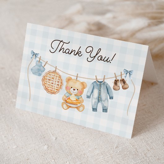 Cutie Pie Blue Herfst Teddy Bear Boy Baby shower Bedankkaart