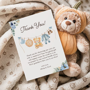 Cutie Pie Blue Herfst Teddy Bear Boy Baby shower Bedankkaart