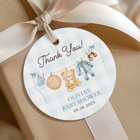 Cutie Pie Blue Teddy Bear Herfst Boy Baby shower Bedankjes Labels