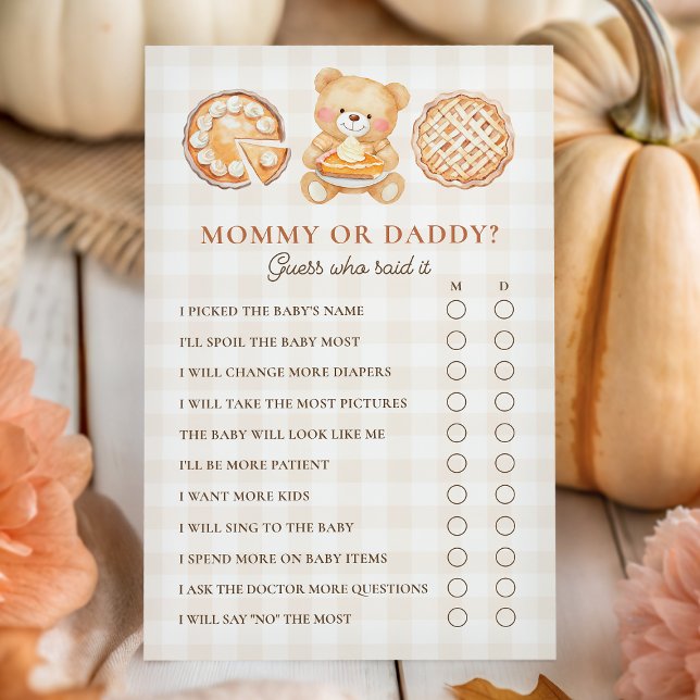 Cutie Pie Fall Baby Shower Mommy or Daddy Game (Creator heeft geüpload)