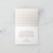 Cutie Pie Gingham Teddy Bear Herfst Baby shower Bedankkaart (Binnen)