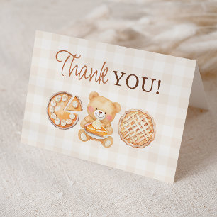 Cutie Pie Gingham Teddy Bear Herfst Baby shower Bedankkaart
