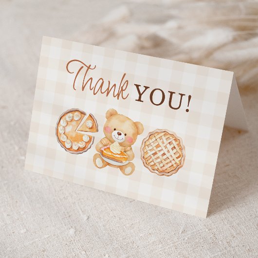 Cutie Pie Gingham Teddy Bear Herfst Baby shower Bedankkaart