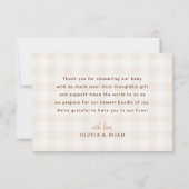 Cutie Pie Gingham Teddy Bear Herfst Baby shower Bedankkaart (Achterkant)