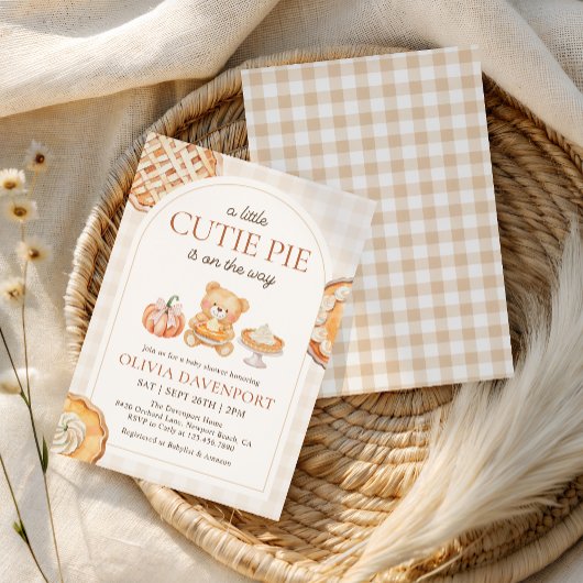 Cutie Pie Gingham Teddy Bear Herfst Baby shower Kaart