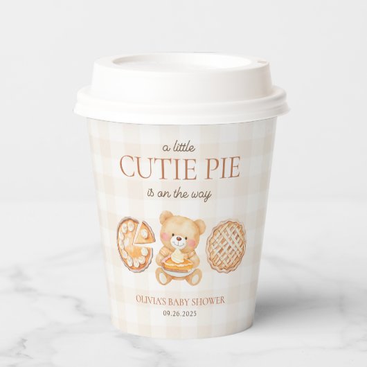 Cutie Pie Gingham Teddy Bear Herfst Baby shower Papieren Bekers (Voorkant)