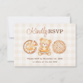 Cutie Pie Gingham Teddy Bear Herfst Baby shower RSVP Kaartje (Voorkant)