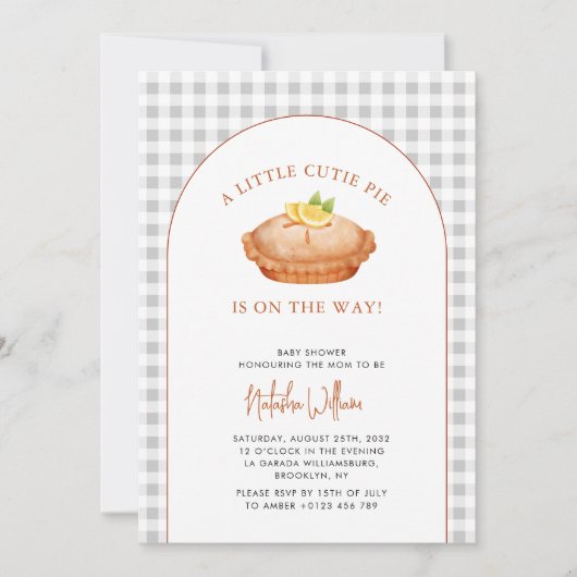 Cutie Pie Grey Gingham Geruite Herfst Baby shower Kaart (Voorkant)