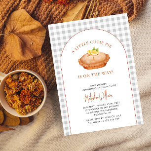 Cutie Pie Grey Gingham Geruite Herfst Baby shower Kaart