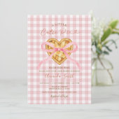 Cutie Pie Heart Pink Bow Gingham Fall Baby Shower Kaart (Staand voorkant)