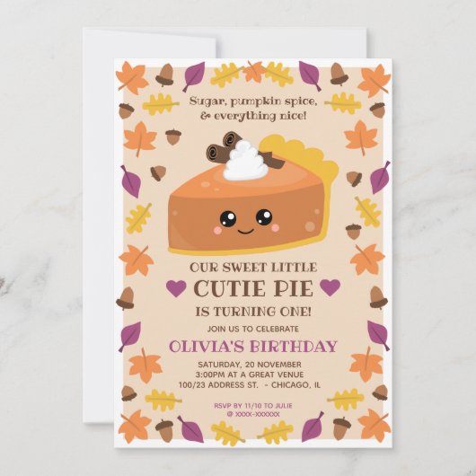 Cutie Pie Herfst Birthday Uitnodiging (Voorkant)