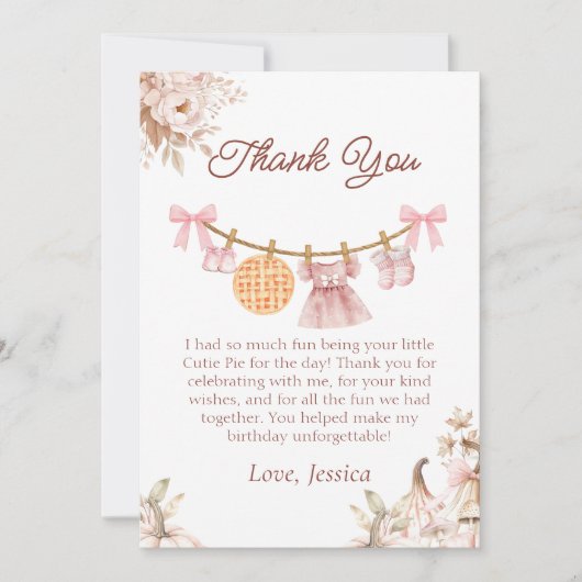 Cutie Pie Herfst Meisje Baby shower Bedankt kaart (Voorkant)