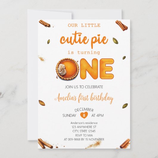 Cutie Pie Herfst Rustiek Sinaasappel Gingham 1e ve Kaart (Voorkant)