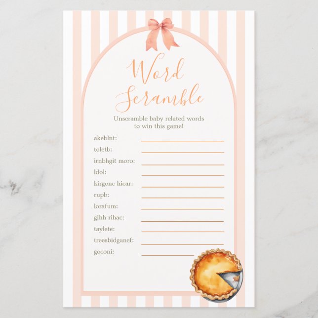 Cutie Pie Oranje Gingham Shower Woordzoek Game (Voorkant)