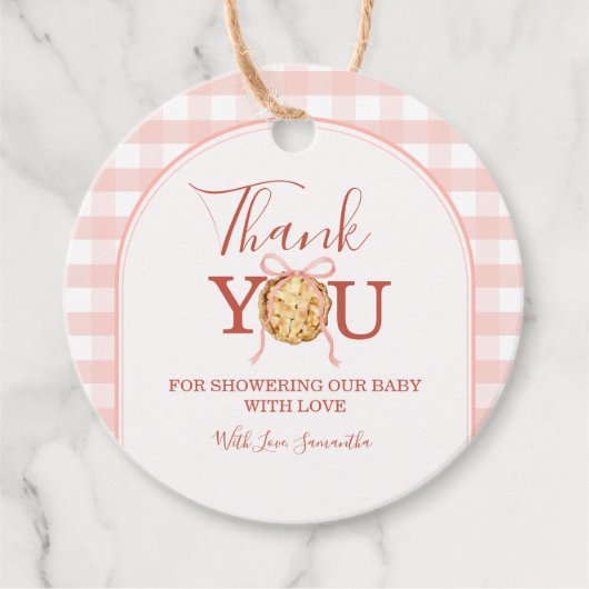 Cutie Pie Pastel Pink Bow Gingham Fall Baby Shower Bedankjes Labels (Voorkant)