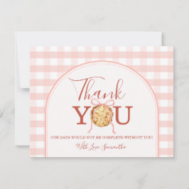 Cutie Pie Pastel Pink Bow Gingham Fall Baby Shower Bedankkaart