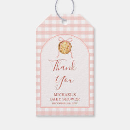 Cutie Pie Pastel Pink Bow Gingham Fall Baby Shower Cadeaulabel
