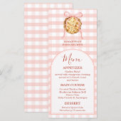 Cutie Pie Pastel Pink Bow Gingham Fall Baby Shower Menu (Voorkant / Achterkant)