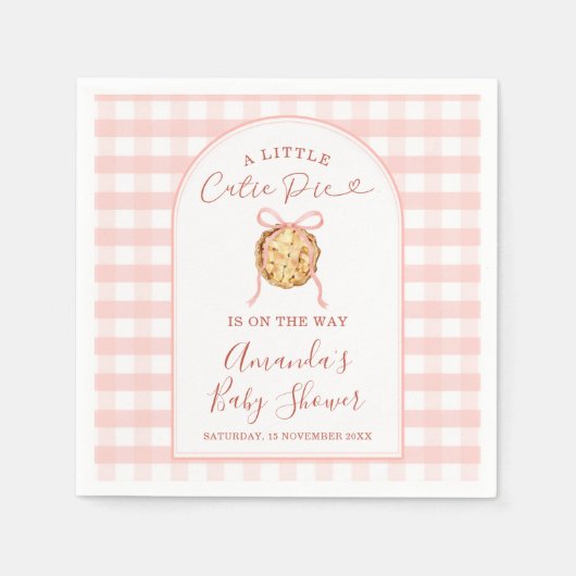 Cutie Pie Pastel Pink Bow Gingham Fall Baby Shower Servet (Voorkant)