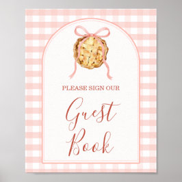 Cutie Pie Pastel Pink Bow Gingham Fall Guest Book Poster
