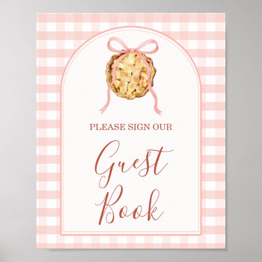 Cutie Pie Pastel Pink Bow Gingham Fall Guest Book Poster (Voorkant)