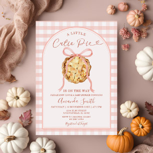 Cutie Pie Pastel Pink Bow Gingham Herfst Baby show Kaart