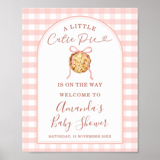 Cutie Pie Pastel Pink Gingham Baby Shower Welcome Poster (Voorkant)