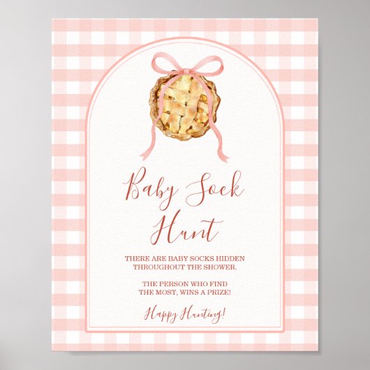 Cutie Pie Pastel Pink Gingham Fall Baby Sock Hunt Poster (Voorkant)