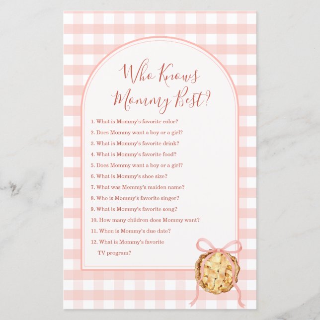 Cutie Pie Pastel Roze Gingham Wie Kent Moeders het (Voorkant)