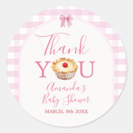 Cutie Pie Pink Gingham Baby shower Bedankt Ronde Sticker
