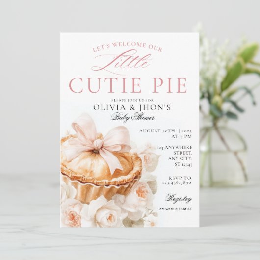 Cutie Pie Pompoen Bloemen Bow Uitnodiging (Staand voorkant)