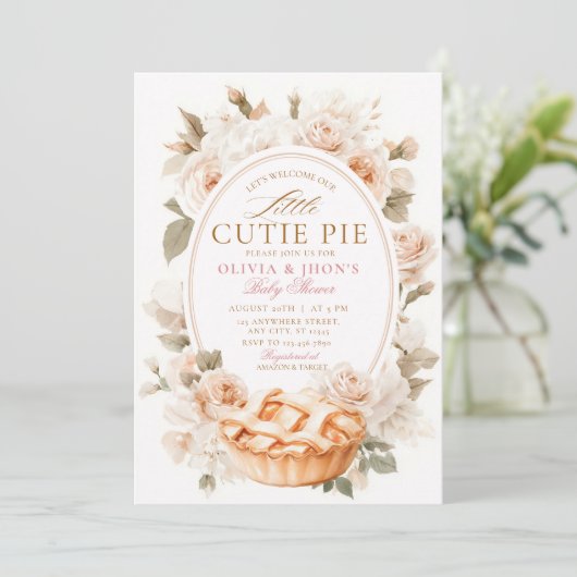 Cutie Pie Pompoen Bloemen Bow Uitnodiging (Staand voorkant)