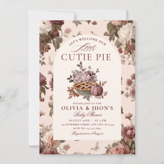 Cutie Pie Pompoen Bloemen Bow Uitnodiging (Voorkant)