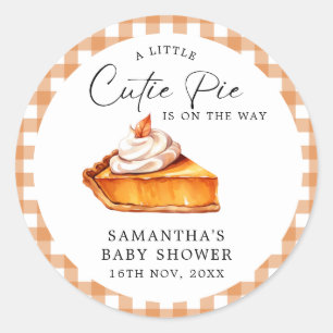Cutie Pie Pompoen Herfst Gingham Baby Shower  Ronde Sticker