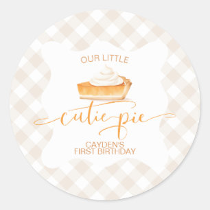 Cutie Pie pompoentaart herfst geruit Eerste verjaa Ronde Sticker