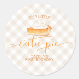 Cutie Pie pompoentaart herfst geruit Eerste verjaa Ronde Sticker