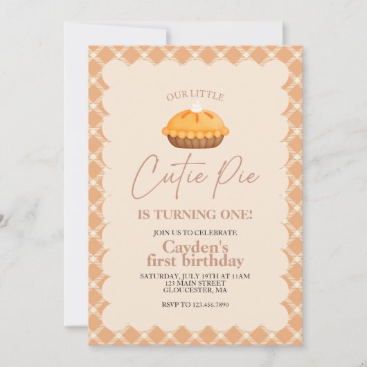 Cutie Pie pompoentaart Herfst plaid Eerste Verjaar Kaart (Voorkant)