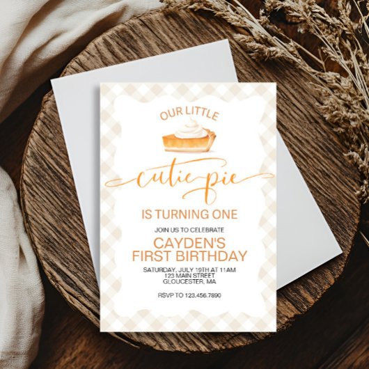 Cutie Pie pompoentaart Herfst plaid Eerste Verjaar Kaart