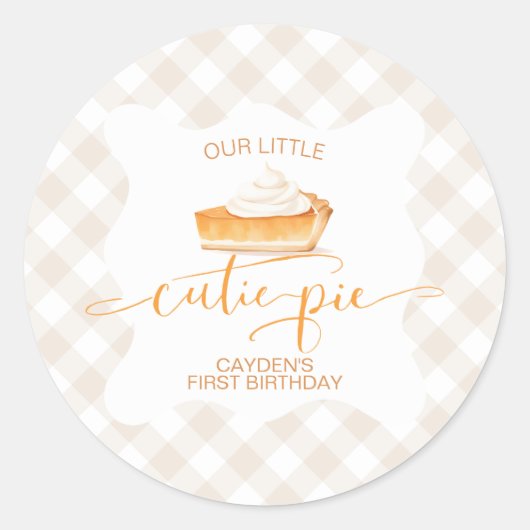 Cutie Pie pompoentaart Herfst plaid Eerste Verjaar Ronde Sticker (Voorkant)