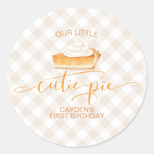 Cutie Pie pompoentaart Herfst plaid Eerste Verjaar Ronde Sticker (Voorkant)
