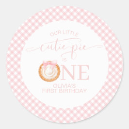 Cutie Pie pompoentaart roze ruitjes Eerste verjaar Ronde Sticker