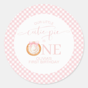 Cutie Pie pompoentaart roze ruitjes Eerste verjaar Ronde Sticker