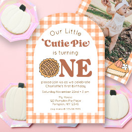 Cutie Pie Pumpkin 1st Birthday Photo Invitation Kaart