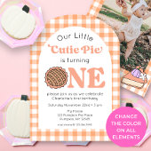 Cutie Pie Pumpkin 1st Birthday Photo Invitation Kaart