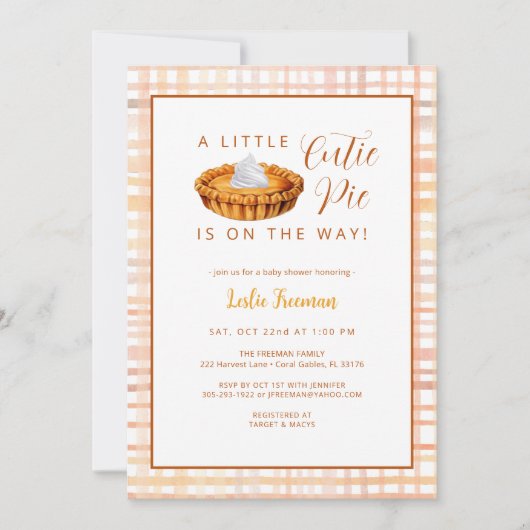 Cutie Pie Pumpkin Baby shower Uitnodigen Kaart (Voorkant)