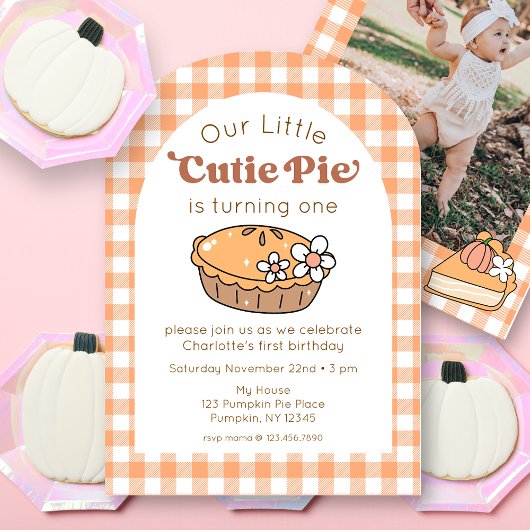 Cutie Pie Pumpkin Birthday Photo Invitation Kaart