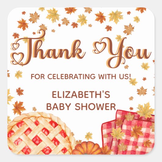 Cutie Pie Pumpkin Fall Baby Shower Thank You Vierkante Sticker (Voorkant)